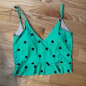 Kortni Jeane Rare Print Green with Black Polka Dot Scoop Back Swim Top